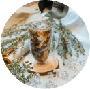 Transparent glass with ice coffee